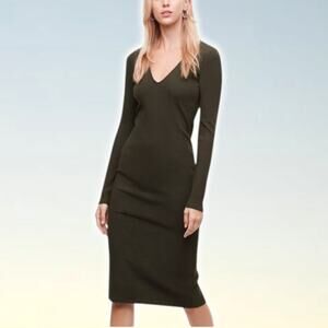 WILFRED FREE Aritzia Rocio Ribbed Knit Midi Dress Moss Green Sz XXS